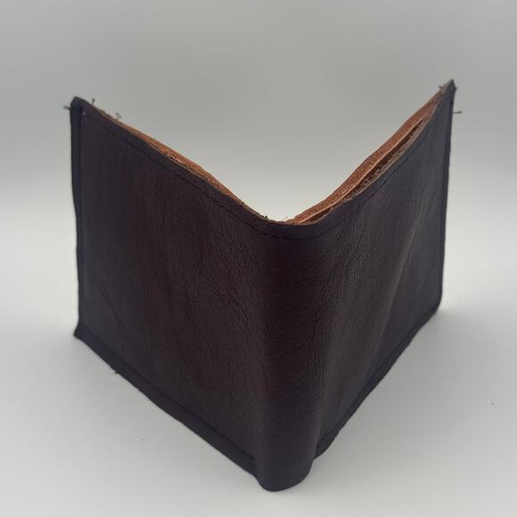 Minimalist Handmade Oaxaca Leather Wallet Burgundy Wine Bifold - Picture 6 of 13